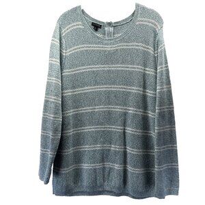 Talbots Women's Sweater Pullover Size XL Blue White Stripe Long Sleeve Back Zip